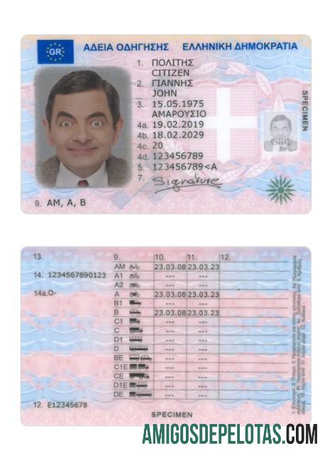 Carta de condução da Grécia 2019 presente exemplo